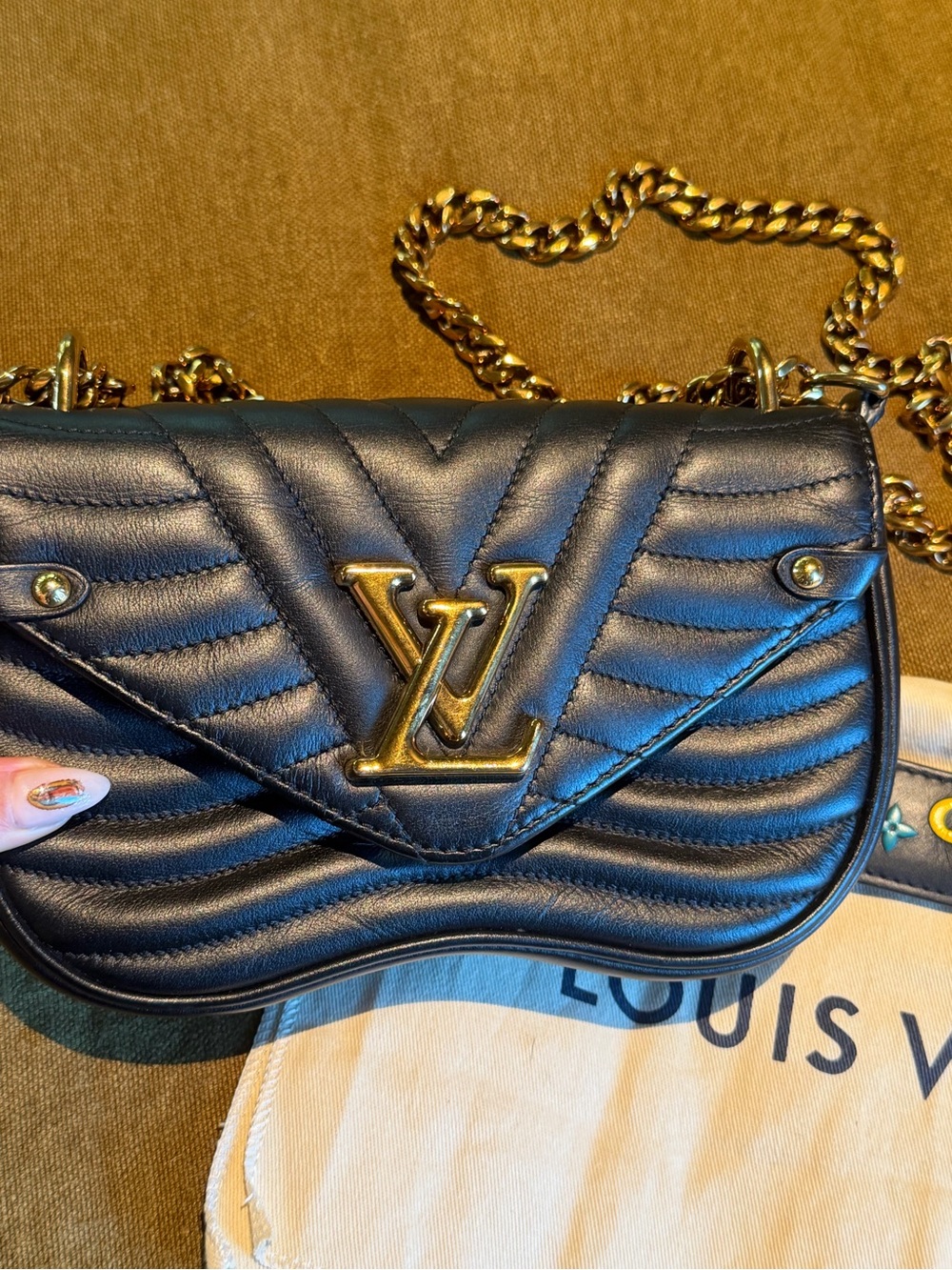 Louis Vuitton Black Quilted Leather Chain Crossbody Bag with Gold Hardware